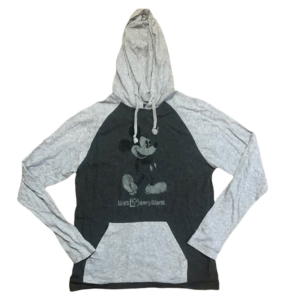 Disney Mickey Mouse grayscale long sleeve hooded baseball t-shirt, medium - Picture 5 of 5